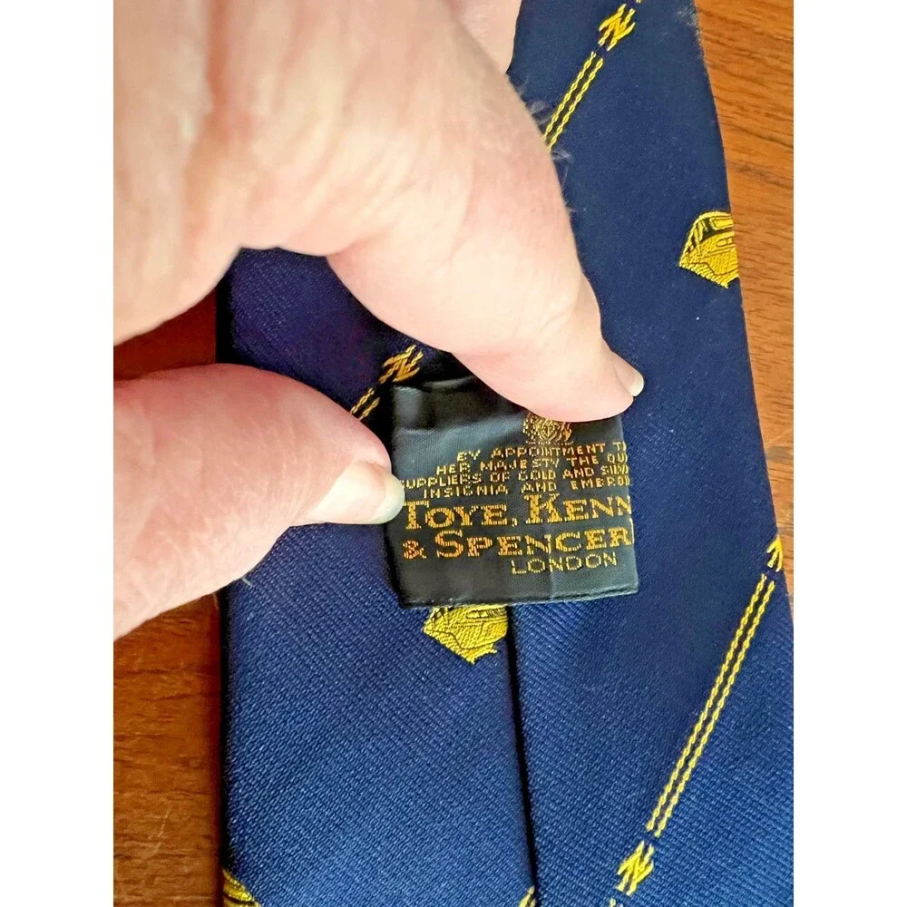 Vintage Toye Kenning & Spencer London 125 Commemorative Tie Navy Blue Gold Royal